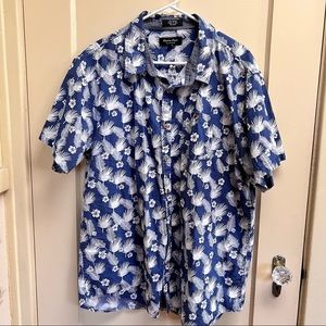 Eighty Eight Mens Hawaiian tropical cotton shirt blue hibiscus palm size XXL